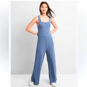 GAP Heather Blue Ribbed Softspun Square Neck Women's Jumpsuit Size M